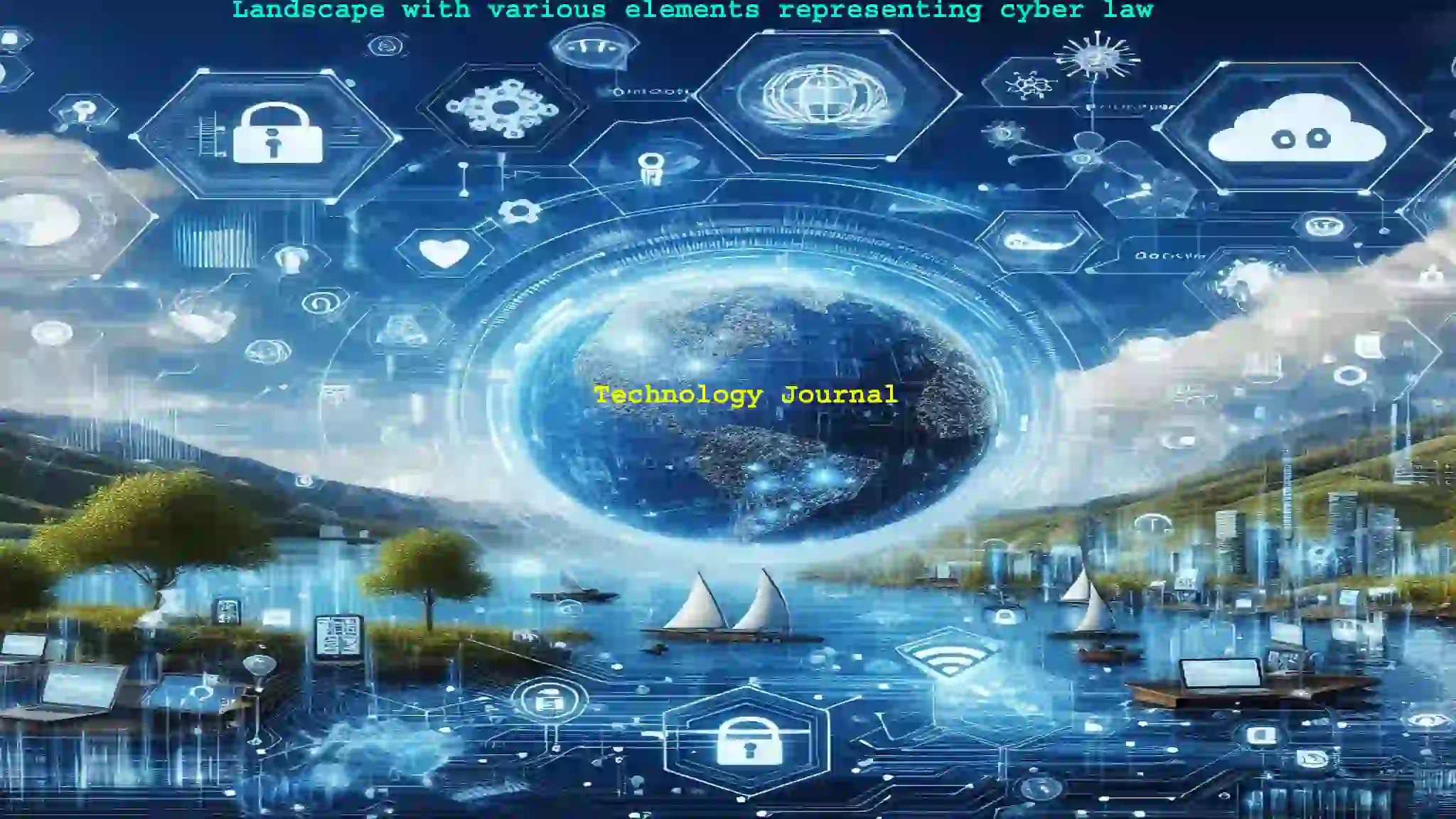 Landscape with various elements representing cyber law