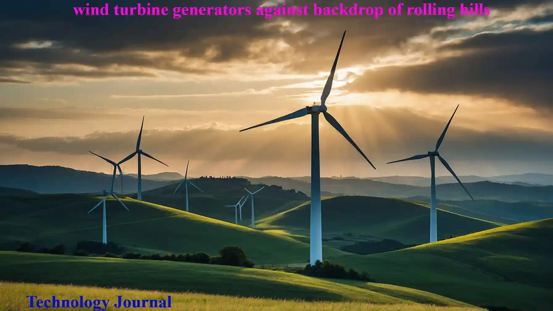 Wind turbine generator against backdrop of rolling hills